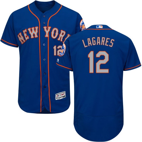 Mets #12 Juan Lagares Blue(Grey NO.) Flexbase Authentic Collection Stitched MLB Jersey